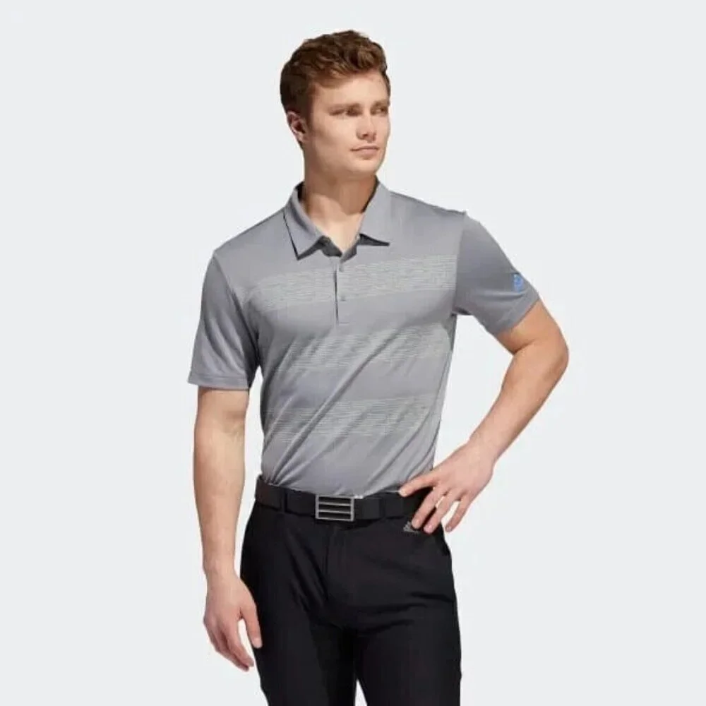 ADIDAS GOLF Mens Striped Short Sleeve Polo Shirt‎ Gray Collared NWT Size M